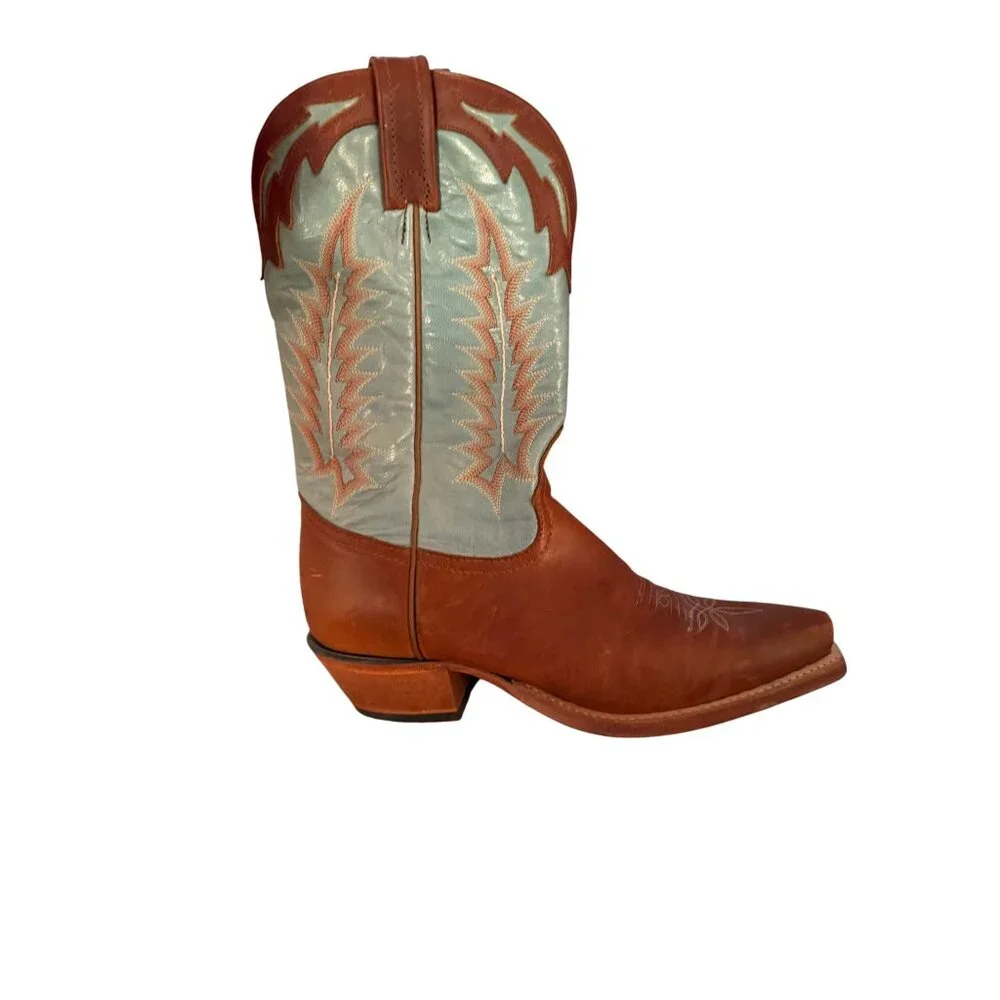Tony Lama Womens Boots Size 8 B Brown Turquoise Cowgirl Embroidered USA Vintage - Picture 11 of 16